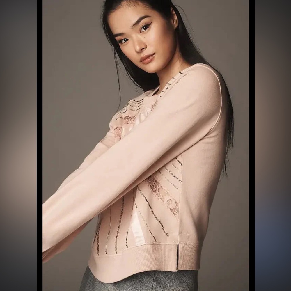 New Anthropologie Beaded Bow Sweatshirt - Picture 2 of 5